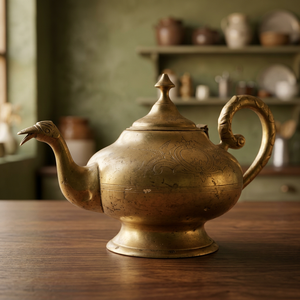 Théière en laiton orientale avec couvercle et poignée, pot à eau décoratif, bouilloire en métal - Product Image 4
