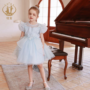 Nimble venta al por mayor verano azul encaje apliques tul niñas vestidos de fiesta cumpleaños noche vestido de graduación niños ropa traje - Product Image 2