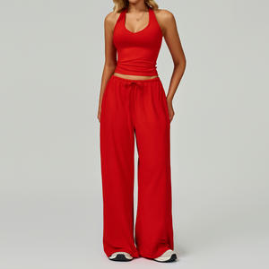 Ensemble de yoga 2 pièces pour femme : Leggings de sport évasés taille haute et <span class=keywords><strong>débardeur</strong></span> dos nu à col licou pour le fitness - Product Image 1