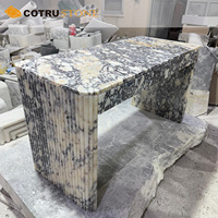 Mesa de Oficina Rectangular Moderna de Mármol Natural Calacatta Viola, Mesa de Conferencia Tallada a Mano con Cajón