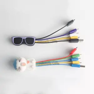 Kabel pengisi daya usb ponsel penjualan laris dengan bentuk logo kacamata kartun desain gambar kustom untuk hadiah perusahaan suvenir