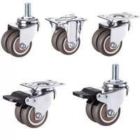 Roue pivotante double en TPR légère de 1,5 pouce et 2 pouces, type rigide, charge 80 kg, pour chaise de bureau et mobilier