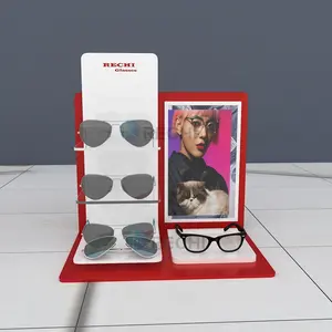 瑞奇眼镜店展示柜红色亚克力太阳镜零售POS展示架眼镜有机玻璃展示架带搁板