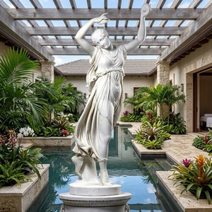 Statue de la Musée de la <span class=keywords><strong>Danse</strong></span> en marbre blanc sculptée à la main - Figurine de Terpsichore entièrement personnalisable avec chiton à effet de drapé, OEM/ODM bienvenus - Product Image 2