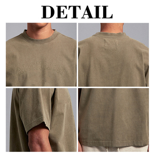 T-shirt en coton épais délavé vintage pour homme KingSen, coupe oversize, impression de logo personnalisé, manches courtes, style streetwear décontracté - Product Image 6