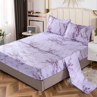 Parure de draps ajustés 3 pièces en satin tricoté 100 % polyester de luxe, sans plis, écologique, 200 fils, style américain, motifs floraux, doux pour les cheveux