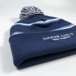 OEM phổ biến nóng bán Chất lượng cao thời trang Acrylic unisex Pompom Beanies biểu tượng tùy chỉnh thiết kế mùa đông Jacquard hat