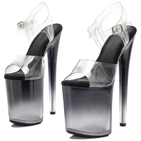 Sandales à plateforme à talons hauts tendance pour femmes, en PVC, 20 cm / 8 pouces, avec bride croisée à la cheville, chaussures de pole dance