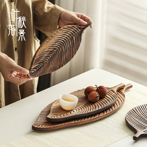Plateau à fruits en bois en forme de feuille, taille moyenne, plat de service en bois massif pour usage domestique - Product Image 2