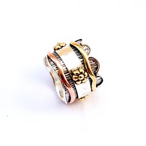 Bague tournante artisanale Paraiso en argent sterling 925 certifiée IGI, sertie clos, de bonne qualité, bicolore, forme géométrique - Product Image 3