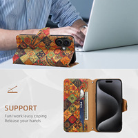 Denior Dompet Lipat Tempat Kartu Cork Bermotif Anti-Sidik Jari, Casing Ponsel Pelindung 360 Derajat Seri 18/17/16/15/14/13