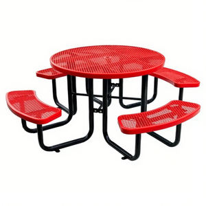 Mesa de Comedor Redonda de <span class=keywords><strong>Metal</strong></span> Moderna para Exteriores con Orificio para Sombrilla, Mesa de Café, Cerveza y Picnic para Restaurante, Hotel, Patio - Product Image 3