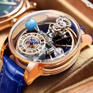 Montre à quartz PINDU Design Série Céleste pour homme, surface ciel étoilé à miroir incurvé, thème Terre en cristal, Montre Homme - Product Image 1