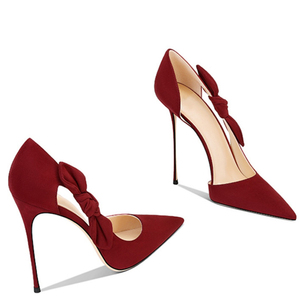 Escarpins à talons hauts grande taille 47 pour femme, à nœud, à enfiler, à découpe latérale, à talon aiguille, respirants, pour pieds larges, en daim, pour l'été, l'automne et les soirées - Product Image 3