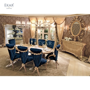 Juego de mesa de <span class=keywords><strong>comedor</strong></span> de madera ovalada barroca exquisita de nuevo diseño-<span class=keywords><strong>Comedor</strong></span> elegante y conjunto de mesa de cóctel - Product Image 1