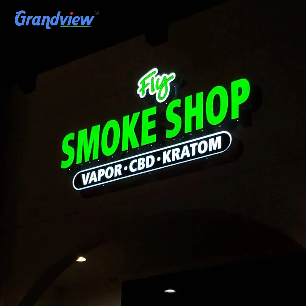 Panneau de bureau 3D lettre LED, Logo de magasin de fumée, acrylique métal, lettre de canal, enseigne publicitaire