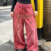 Pantalon de survêtement OEM Streetwear Vintage personnalisé avec impression sérigraphiée, effet vieilli, délavé à l'acide, coupe évasée, baggy, double taille pour homme