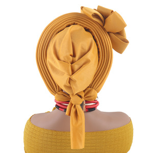 Turban plissé à couche d'espace pour femmes africaines de luxe avec fleur extensible pour dames nigérianes Aso Oke Headtie - Product Image 3