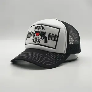 De calidad superior Mens Hip Hop gorras blanco y negro parche bordado 5 Panel de estructurada de sombreros de camionero de malla