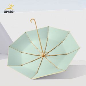Triple Fold Hand Opening Small Gold Hook Golden Frame Weather Resistant Dual-Use <b>Umbrella</b> for Rain or Sun - Product Image 3