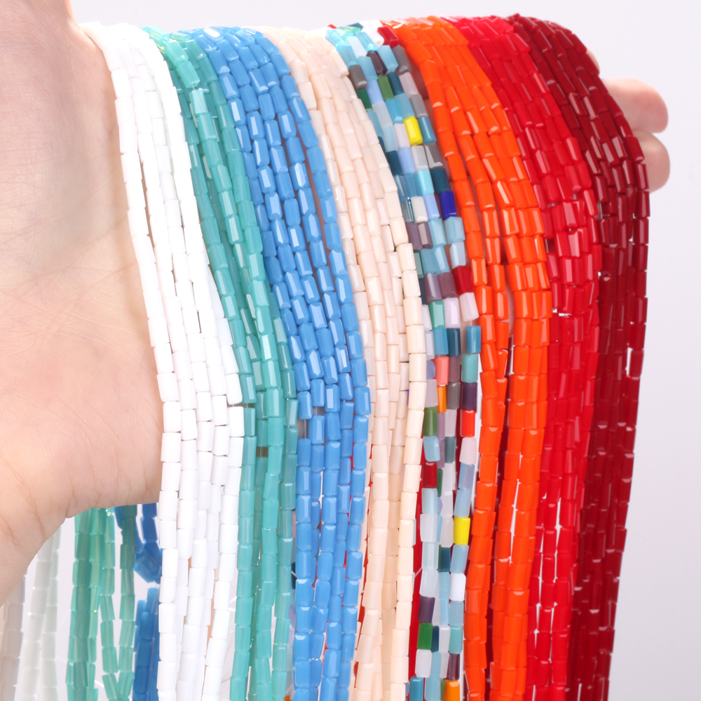 2x4mm Natural Colorful Long Tube Crystal Glass Beads Loose Spacer Beads for Jewelry Making DIY Bracelet Necklace Accessories
