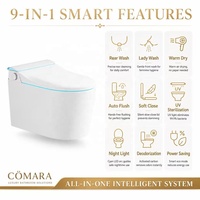 Nuevo Diseño Moderno, Bidé Inteligente Alargado de Pared con Sifón en P, Asiento Calefactado, Control Remoto, Inodoro e Inteligente