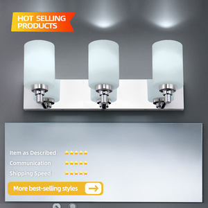 Lámpara de tocador LED moderna de 3 luces para interiores con pantallas de vidrio esmerilado, iluminación regulable para baño - Product Image 3