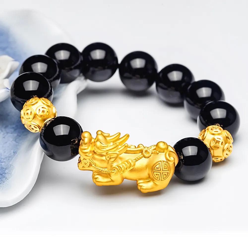 Feng Shui Viel Glück Armbänder für Männer Frauen Obsidian Perle Dragon Lucky Charm Armband Pixiu Pi Yao Ziehen Sie Reichtum Armband an