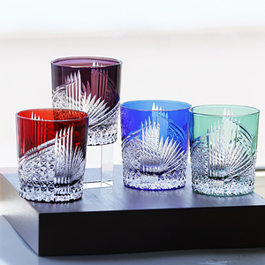 Vasos de <span class=keywords><strong>Whisky</strong></span> y Cócteles de Vidrio Grabado Kiriko Japonés Edo, Tallados a Mano, Color Azul, para el Verano, Venta al por Mayor - Product Image 1