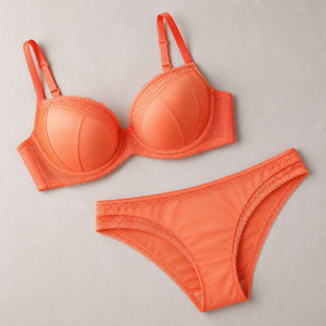 Ensemble de lingerie femme corail orange : soutien-gorge push-up et culotte taille basse en dentelle, effet liftant et lissant sur les côtés, style tendance - Product Image 4