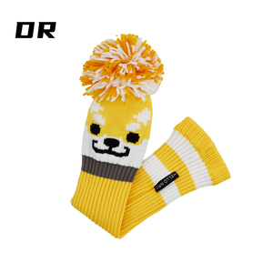 Ensemble de housses de clubs de golf tricotées, motif Shiba Inu jaune, logo personnalisé, pompon, motif écossais - Product Image 2