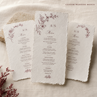 Menus de mariage personnalisés faits à la main en papier, bord festonné rustique avec un design floral minimaliste