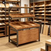 Versterkte dubbelzijdige metalen MDF groente-displaystandaard zonder rugwand, houten supermarkt rek voor groenten en fruit