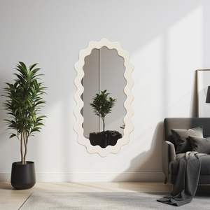 PARISLOFT Miroir mural ovale ondulé avec cadre en bois 43,3 x 21,6 pouces, miroir décoratif moderne pour salon, chambre à coucher, salle de bain, entrée - Product Image 5