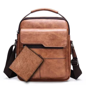 Wholesale Classic men's messenger bags set fashion PU Leather men's shoulder bags with wallet