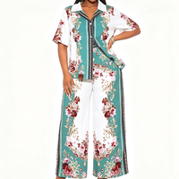 Ensemble de pyjama deux pièces élégant et confortable en satin 100 % coton à motif floral, séchage rapide, respirant, pour femme, vente en gros
