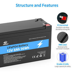 12ボルトリチウムイオンバッテリーLifepo412v8ahソーラーバッテリー家庭用緊急保管システム用12vLifepo4バッテリー - Product Image 4