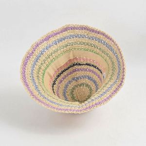 Summer Straw Braid Women New Color Striped <b>Sunscreen</b> Straw Bucket Hat Seaside Holiday Sun Crochet Paper Straw Bucket Hat - Product Image 6