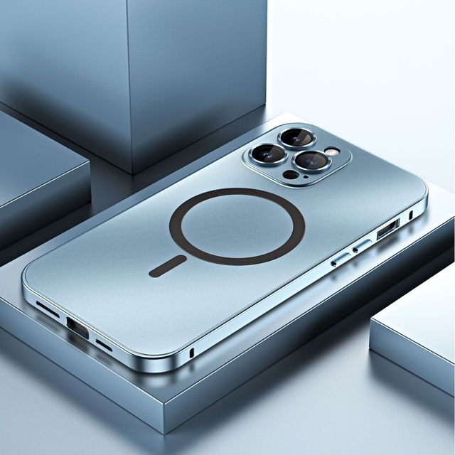 Aluminum Metal Frame Magnetic Case for iPhone 13 12 14 15 Pro Max 15Plus Support Wireless Charging Glass Lens PC Back Cover