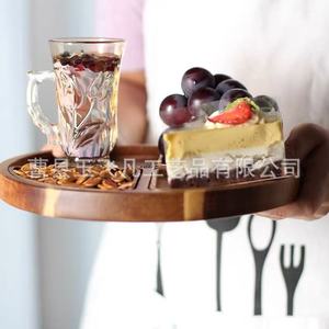 Acacia Wood Divided <b>Tray</b> Round Solid Wood Dessert <b>Snack</b> <b>Tray</b> For Afternoon Tea Serving - Product Image 2