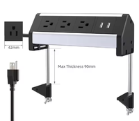 Multiprise standard américaine 85 mm avec prise USB, fixation par pince de bureau, prise de bord de table pour bureau