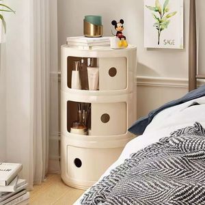 Mueble de almacenamiento redondo de plástico, mesa auxiliar de varios niveles para dormitorio, sala de estar, diseño minimalista moderno - Product Image 1