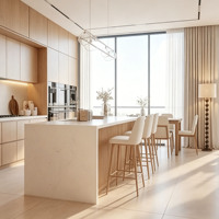 Lemari Dapur Kayu Ringan Skandinavia Modern Custom CBMMART dengan Kabinet Modular Kayu Lapis dan Meja Marmer Putih