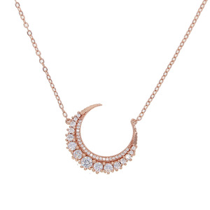 Collana Luna Crescente Laterale in Oro Rosa con Zirconia Cubica Scintillante 5A, <span class=keywords><strong>Gioielli</strong></span> alla Moda - Product Image 1
