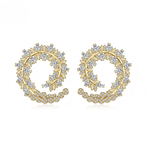 Boucles d'oreilles clous en forme de C, luxueuses et étincelantes, avec feuille de <span class=keywords><strong>laurier</strong></span> et zircone marquise, plaquées or 18 carats, bijoux de déclaration pour femme, mariage - Product Image 1