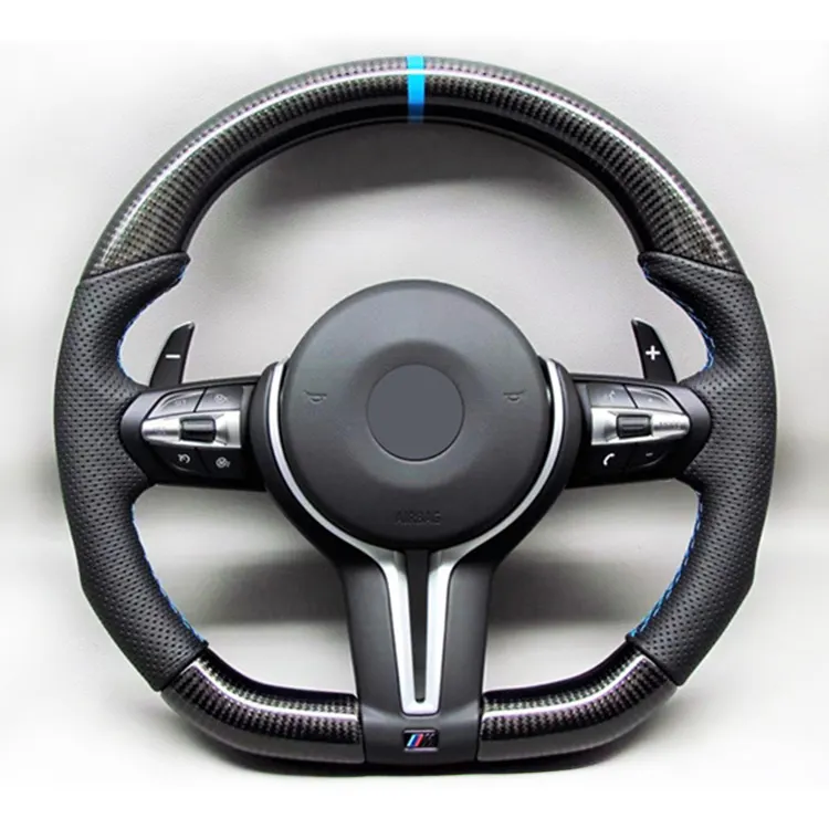 Volante de fibra de carbono para coche bmw, accesorio de costura hecho a mano para F10 M5 f82 F20