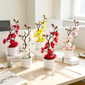 ต้นบอนไซดอกวินเทอร์สวีทประดิษฐ์ใหม่ ขนาด 28.5 ซม. ดอกไม้ผ้าไหม สีแดงสด ชมพู ขาว เหลือง สำหรับตกแต่งบ้านและโต๊ะทำงาน - Product Image 1