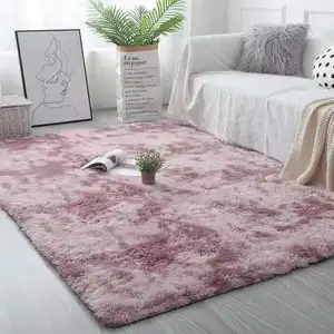 Vente en gros de tapis et moquettes hirsute tie-dye, fourniture d'usine, tapis arc-en-ciel pour le salon, tapis en peluche pour hôtel/