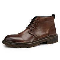 Bottes pour hommes automne/hiver mi-mollet rétro décontractées en cuir à bout rond pour l'extérieur en cuir de vachette à lacets à semelle épaisse antidérapantes