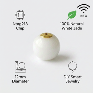 Perle de bijoux NFC intelligente 12 mm en pierre précieuse naturelle de jade, puce programmable I Code SLI, vision nocturne pour collier, bracelet, pendentif DIY - Product Image 3